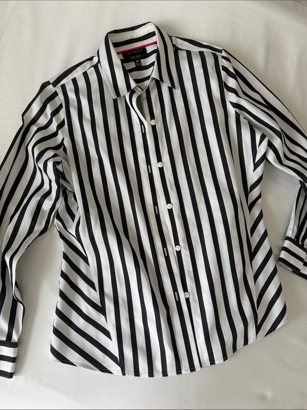 Foxcroft Black and White Striped Dress Shirt
